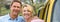 Panorama Middle Aged Man and Woman Couple With Camper Van Bus
