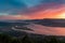 Panorama of the Minho River and Estuary seen from Monte Santa Trega at sunrise