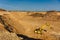 Panorama of mining quarry - view from above, open cast mining sand quarry with heavy tool machine