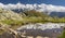 The panorama of Mont Blanc massif  and Les Aiguilles towers