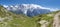 The panorama of Mont Blanc massif and Les Aiguilles towers