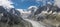 The panorama of Mont Blanc massif, Mt. Blanc du Tacul, Les Aiguilles towers and the Mer de Glace glacier