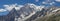 The panorama of Mont Blanc massif from Val Ferret valley in Italy