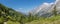 The panorama of Mont Blanc massif from Val Ferret valley in Italy