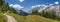 The panorama of Mont Blanc massif from Val Ferret valley in Italy