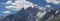 The panorama of Mont Blanc massif from Val Ferret valley in Italy