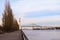 Panorama of Montreal - the modern part of the city -port dock, Brutalist architecture houses. Tourism Quebec, Canada