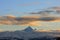 Panorama of the Monviso mountain with snow
