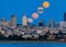 Panorama of moonrise above San Francisco Downtown viewed from Ma