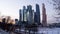 Panorama of Moscow at sunset. Winter. Moscow. Russia. Panorama made from multiple photos.