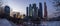 Panorama of Moscow at sunset. Winter. Moscow. Russia. Panorama made from multiple photos.