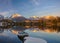 Panorama of a mountain lake in winter scenery, Strbske Pleso, Sl