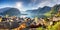 Panorama Mountain landscape in Austria Alp at sunrise in Hallstatt