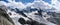 Panorama mountain landscape of the Bernina mountain range in Switzerland on a gorgeous summer day