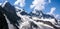 Panorama mountain landscape of the Bernina mountain range in Switzerland on a gorgeous summer day