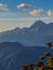 Panorama of the mountain range in the distance. Landscape in the haze