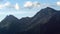 Panorama of the mountain range in the distance. Landscape in the haze