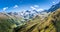 Panorama of the mountain range of the Timmelsjoch Pass at the Austrian Italian Border