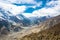 Panorama of the mountain river Bagmati near the village of Manang, Nepal.