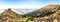 Panorama mountain view above the cloud and blue sky. Rinjani mountain, Lombok island, Indonesia