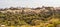 Panorama of mountain village Misfat Al Abriyeen surrounded by the garden with date palms  Sultanate of Oman