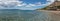 Panorama with Mountain and Vlychos Plakes Beach in Hydra Island