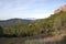 Panorama of the mountains and forests of El Valles in Catalonia photographed from the mount of La Mola. View of Montserrat.