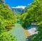 Panorama of the mountains in Greece from the bridge of Konitsa over Aoos river Zagori