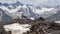 Panorama of the mountains of the Main Caucasian ridge. View from the southern slope of Mount Elbrus. Descent to the