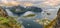 Panorama of mountains and Reine in Lofoten islands, Norway