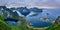 Panorama of mountains and Reine in Lofoten islands, Norway