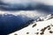 Panorama of mountains scene with dramatic blue sky in national park