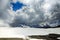 Panorama of mountains scene with dramatic blue sky in national park