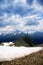 Panorama of mountains scene with dramatic blue sky in national park