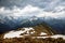 Panorama of mountains scene with dramatic blue sky in national park