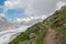 Panorama of mountains scene, walk through the great Aletsch Glacier