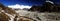 Panorama of mountains and snow in the Himalayas trekking along Everest Circuit in Nepal