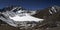 Panorama of mountains and snow in the Himalayas trekking along Everest Circuit in Nepal