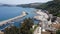 Panorama from the mountains to the fishing and small ships port and the blue Mediterranean Sea. Skikda. Algeria. April 28, 2018