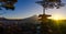 Panorama of mt. Fuji and silhouette Chureito Pagoda at sunset in the winter season. Located in Fujiyoshida, Japan