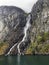Panorama of Naeroyfjord with falls, best Norwegian fjords, Norway scenery. Stunning Nordic nature