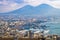 Panorama of Naples, view of the port in the Gulf of Naples and Mount Vesuvius. The province of Campania