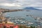 Panorama of Naples, view of the port in the Gulf of Naples and Mount Vesuvius. The province of Campania. Italy