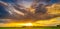 Panorama natural scenic beautiful sunset and rice field agricultural background