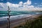 Panorama of Ngarunui beach, perfect surfing spot in Raglan, New Zealand