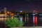 Panorama of night city with embankment of Rostov-on-Don