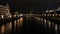 Panorama night Moscow city center Kremlin view from the bridge