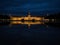 Panorama night reflection of Schloss Karlsruhe Castle Palace Schlosspark in Baden Wurttemberg Germany Europe