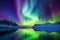 Panorama of the northern lights over snow-capped mountains, amazing landscape, fairy tale