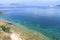 Panorama of the ocean, clear water of the Adriatic Sea of Lopud Island, Croatia panorama